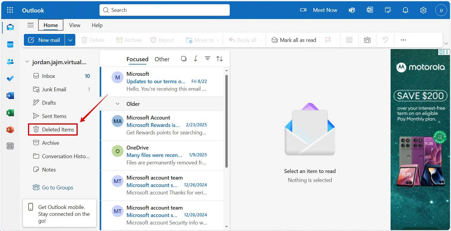 Outlook's Deleted Items.