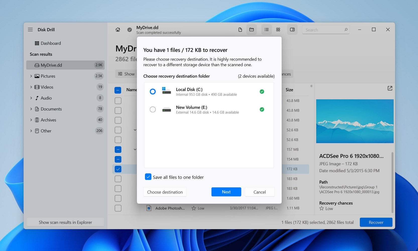 Choose a recovery destination