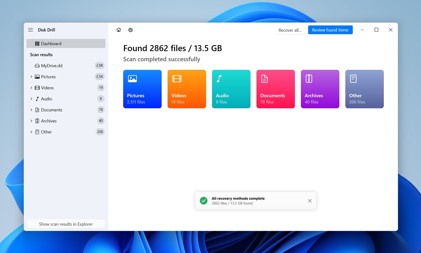 You can click Recover all to retrieve everything