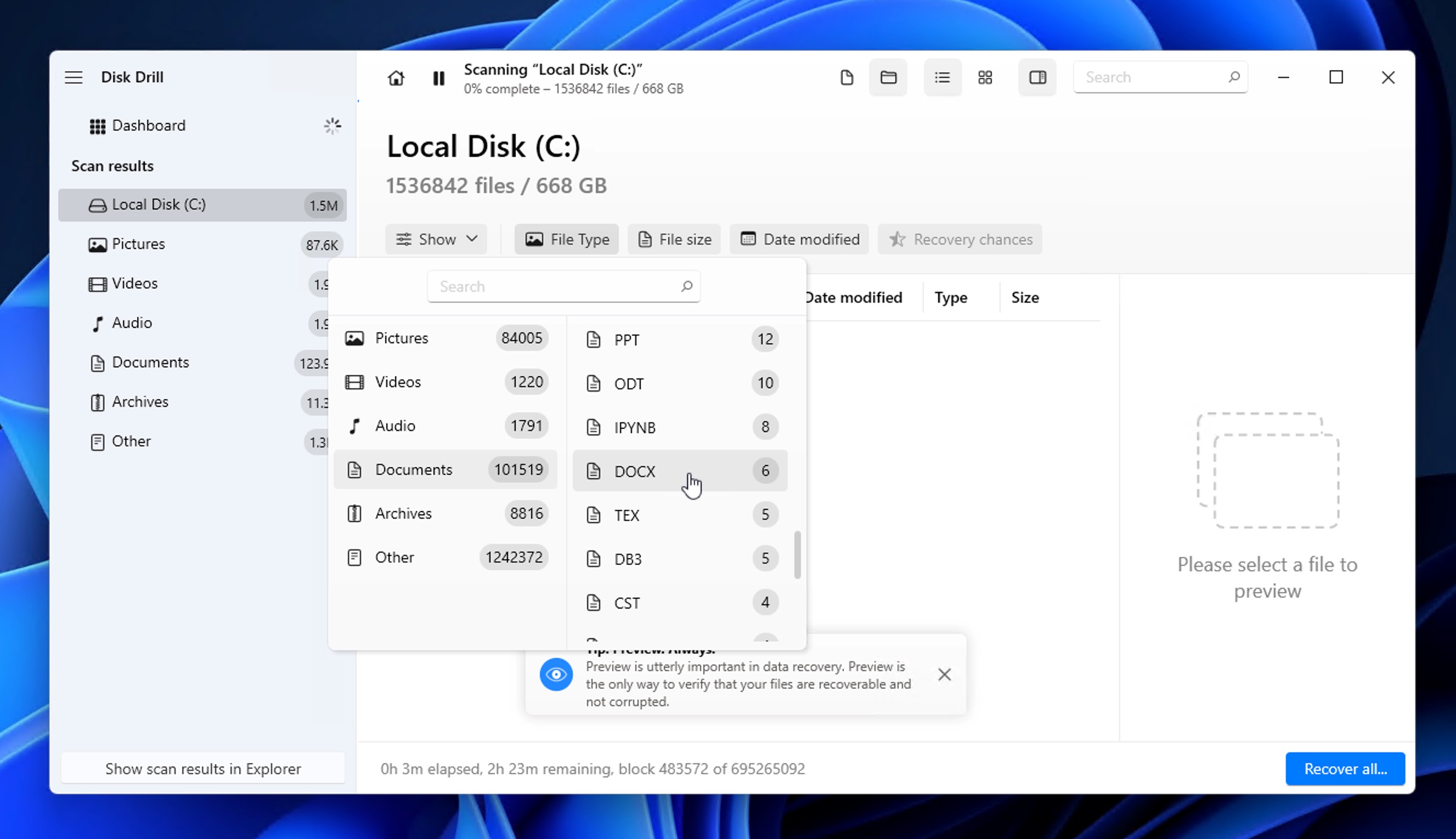 disk drill docx file format filter