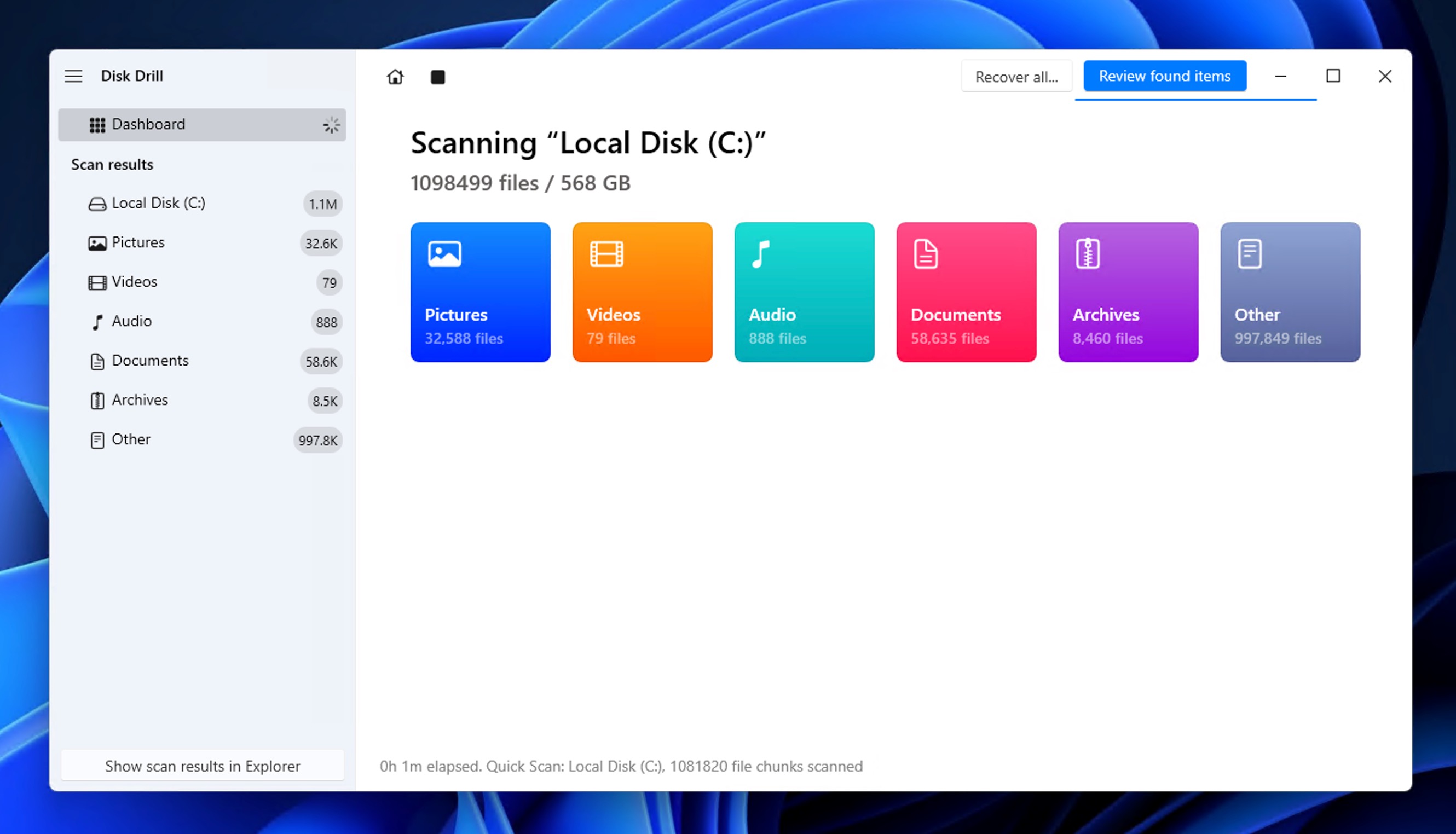 disk drill scan in progress