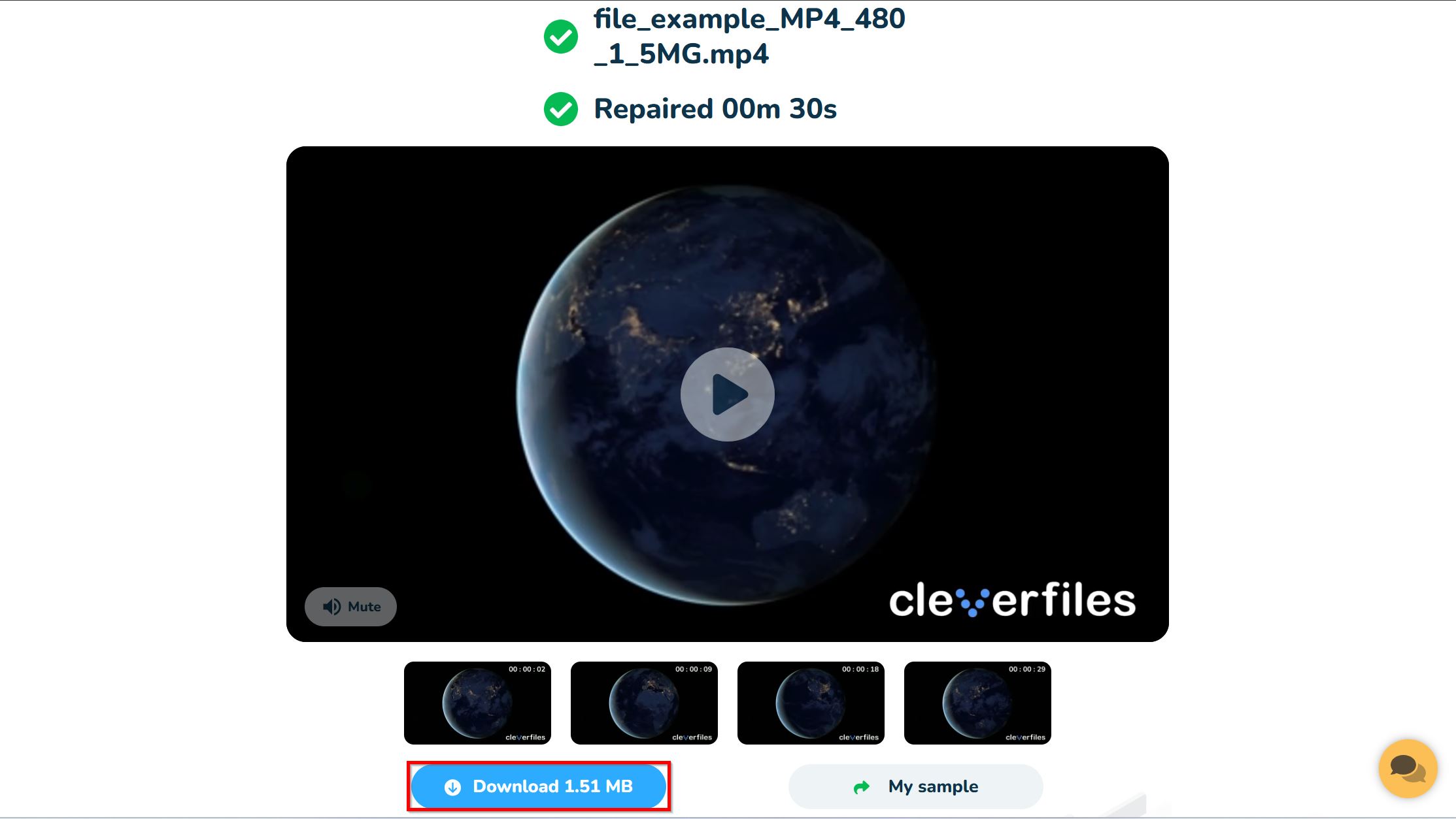 Download repaired video option in Clever Online Video Repair.