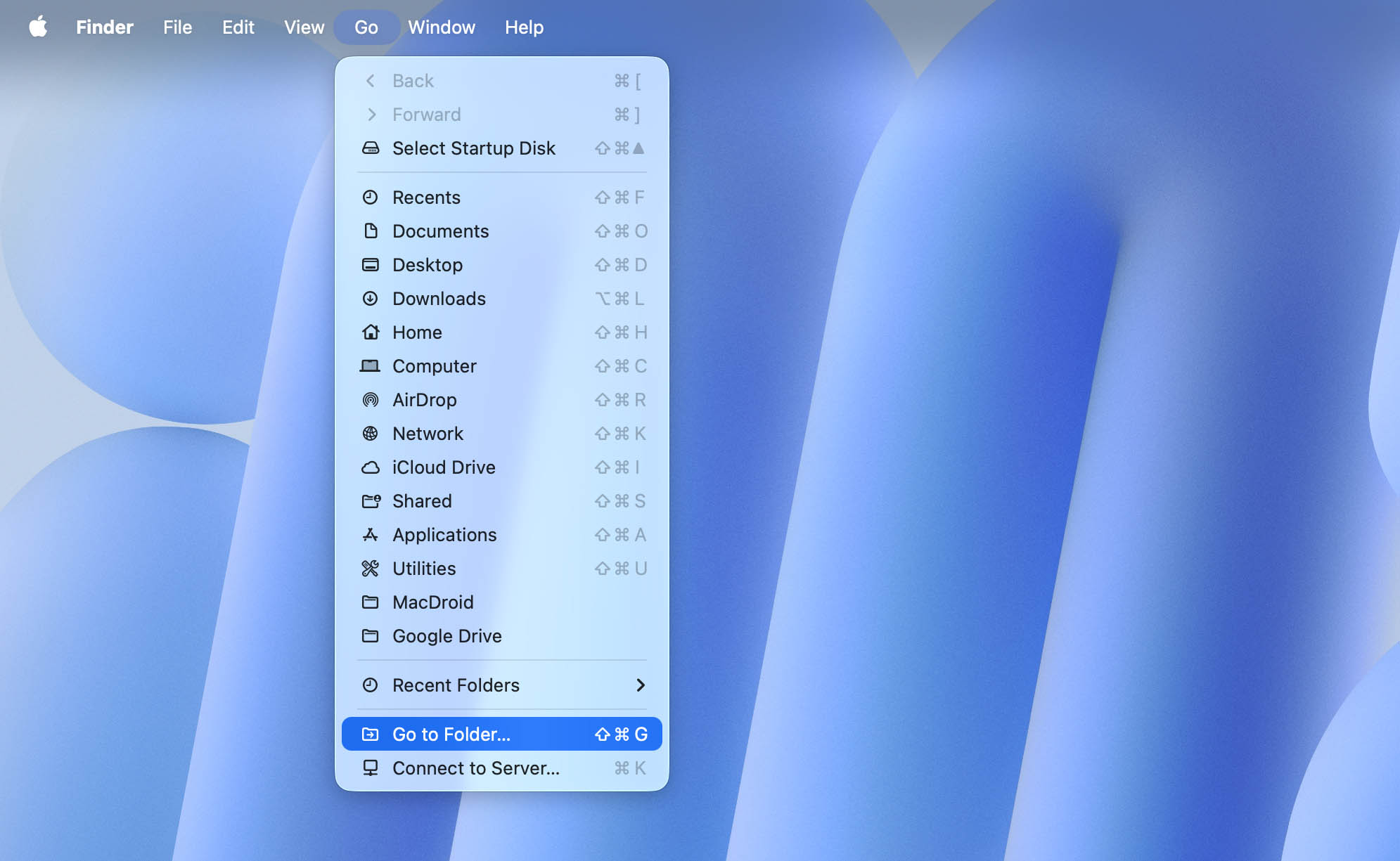go to folder in finder