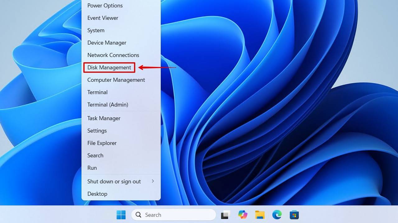 Opening Disk Management.