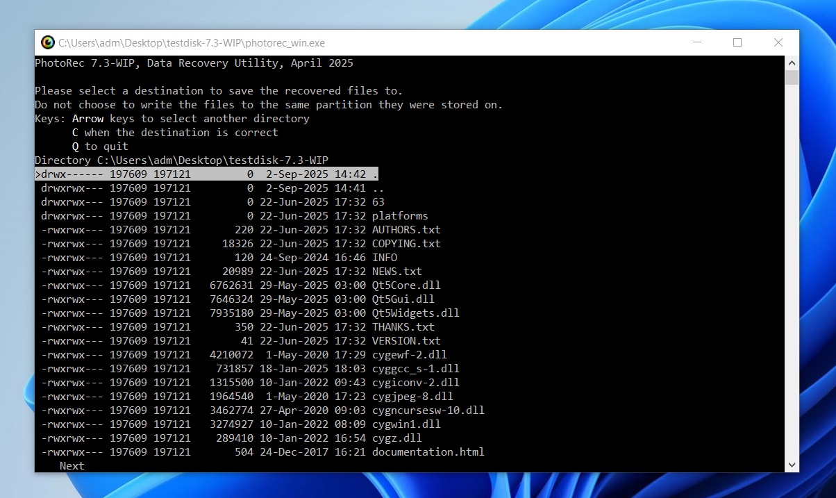 Pick a destination folder