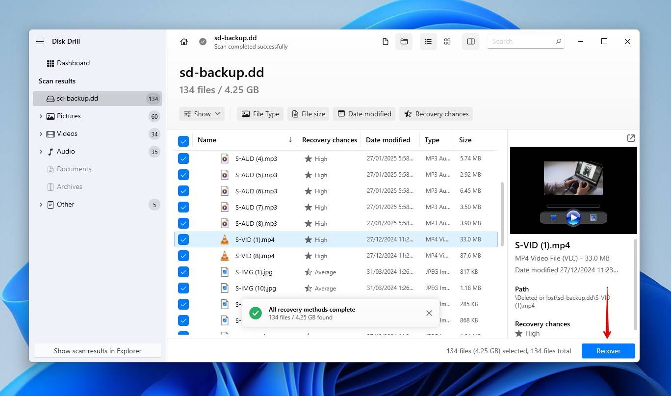 Recovering the SD card files.