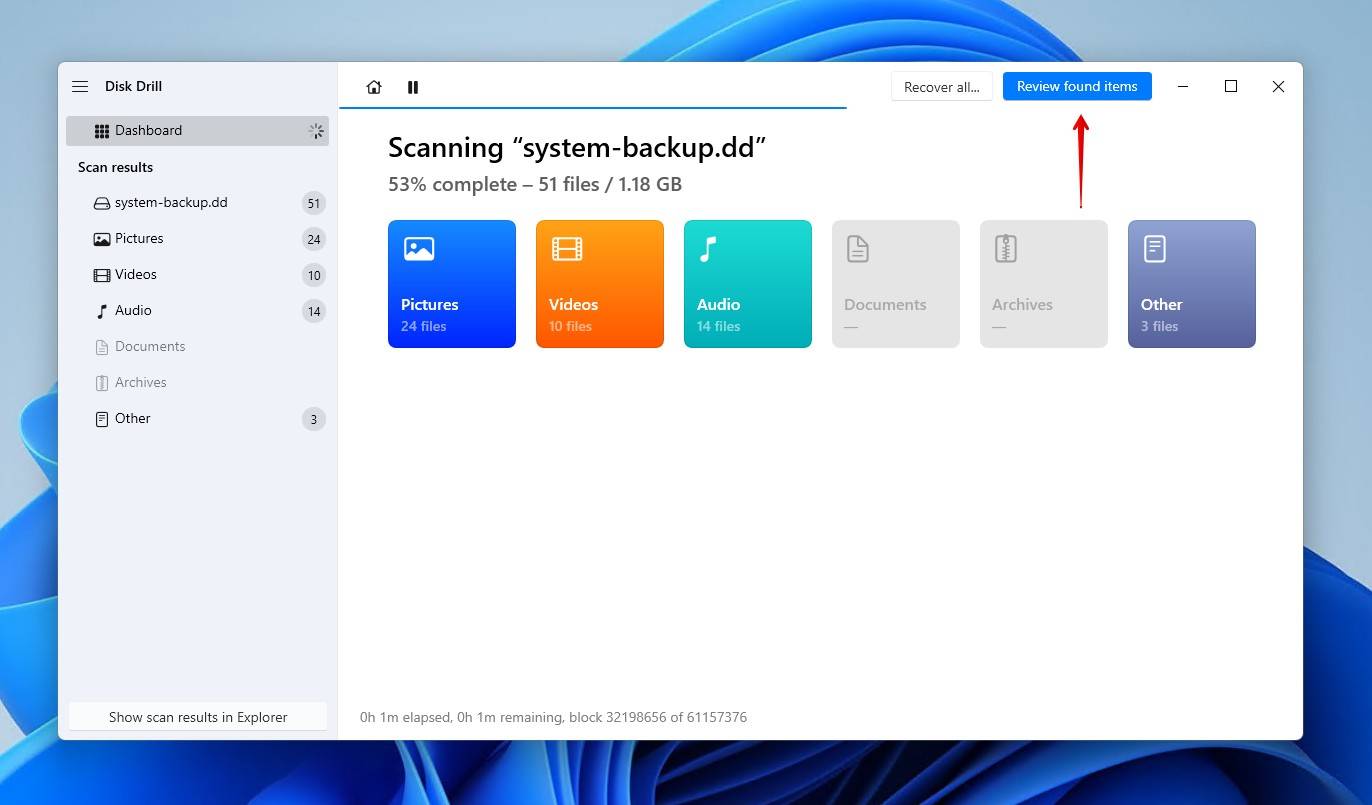 Reviewing the recoverable data.