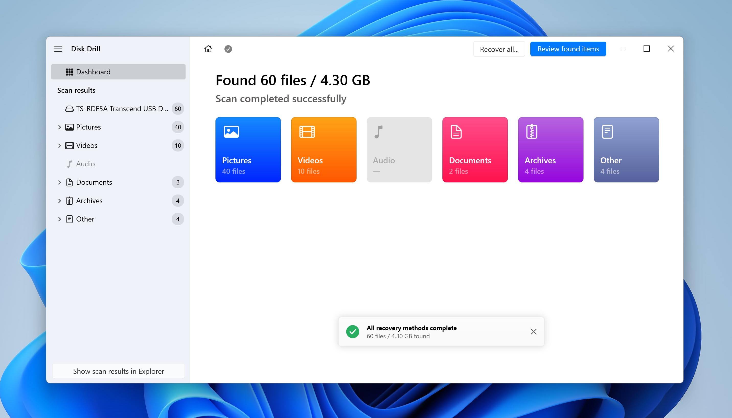 review found items after scan