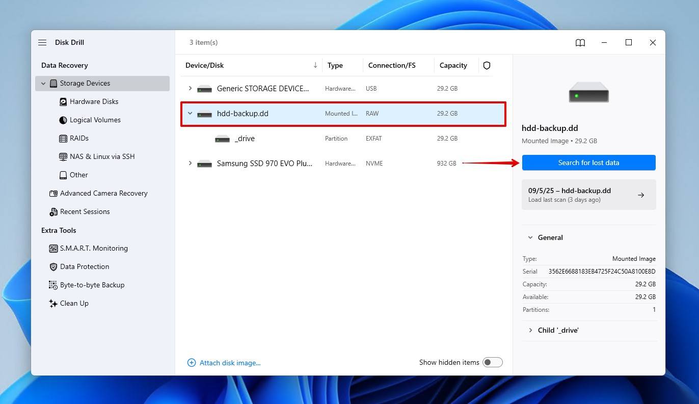 Scanning the disk with the unreadable disk structure.