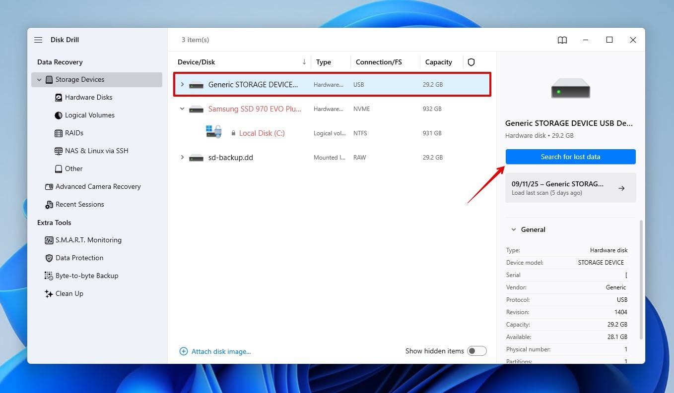 Scanning the problematic drive,