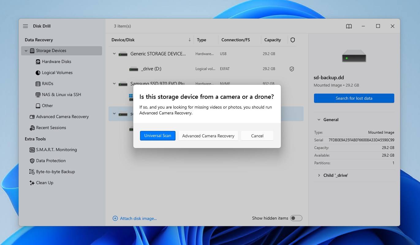 Choosing a scan type.