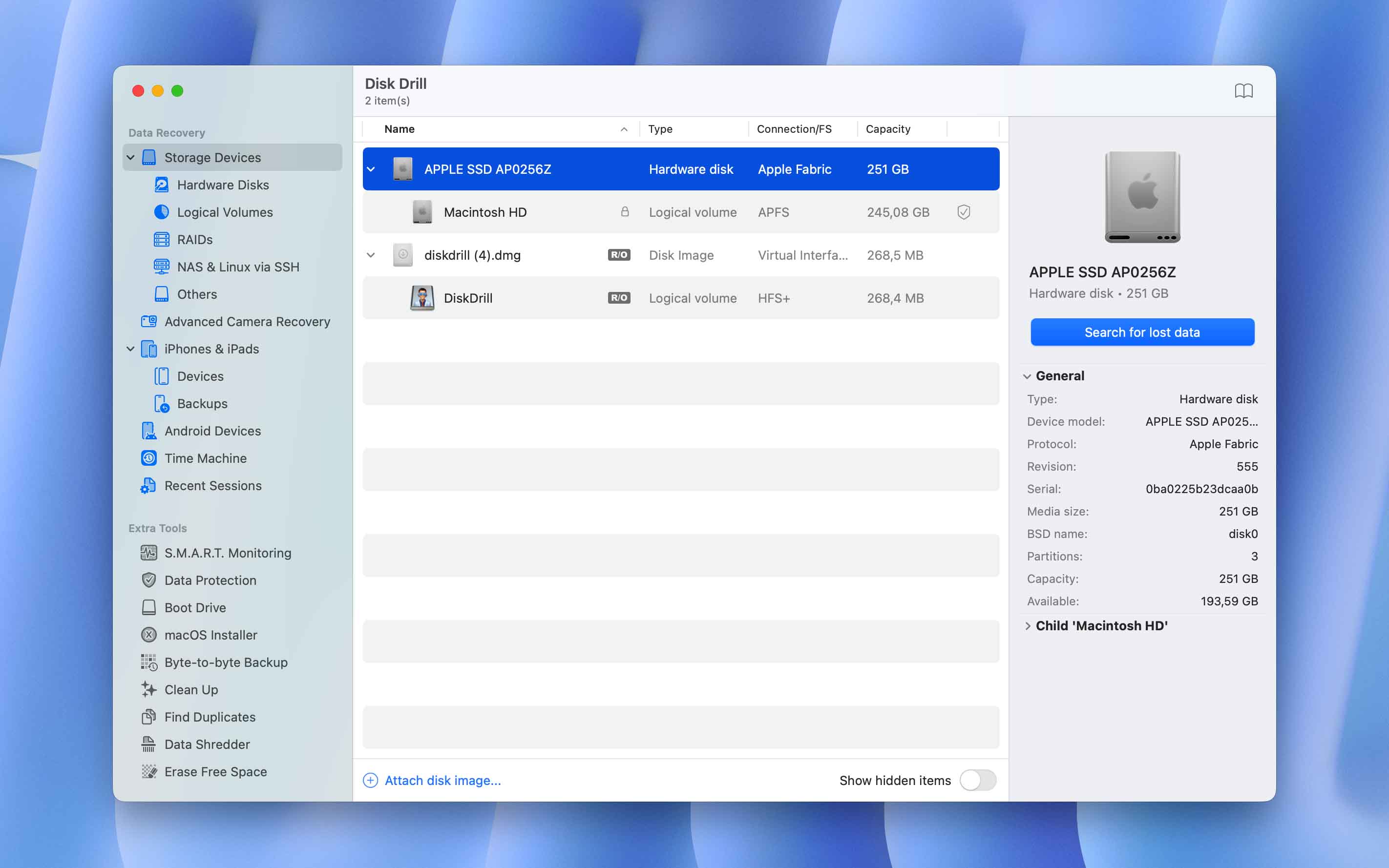 select drive and start scan