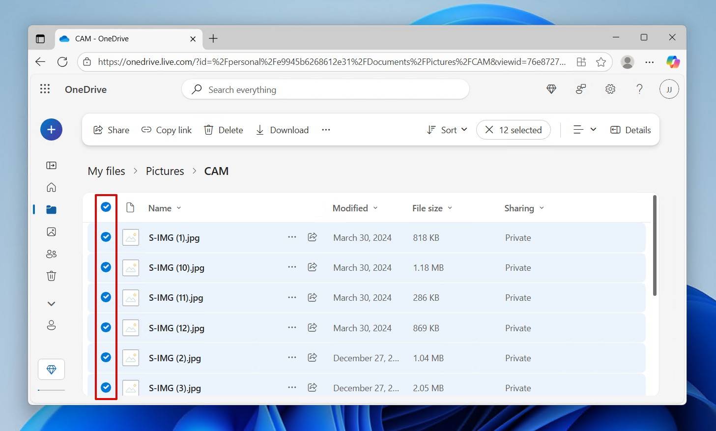 Selecting the files.