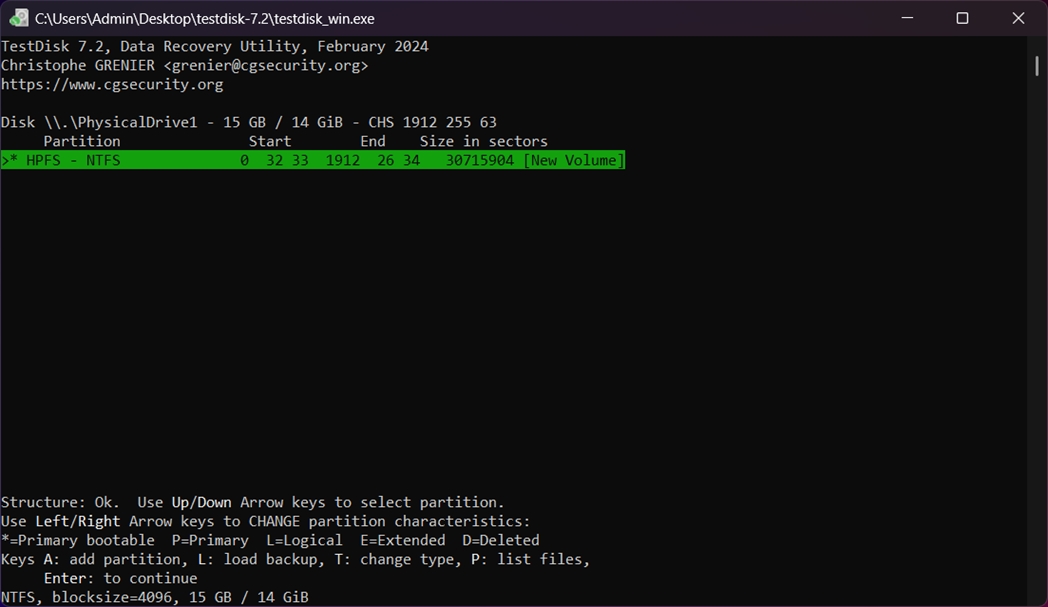 TestDisk will list any partitions it finds