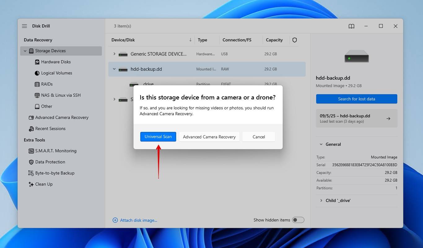 Starting a Universal Scan.