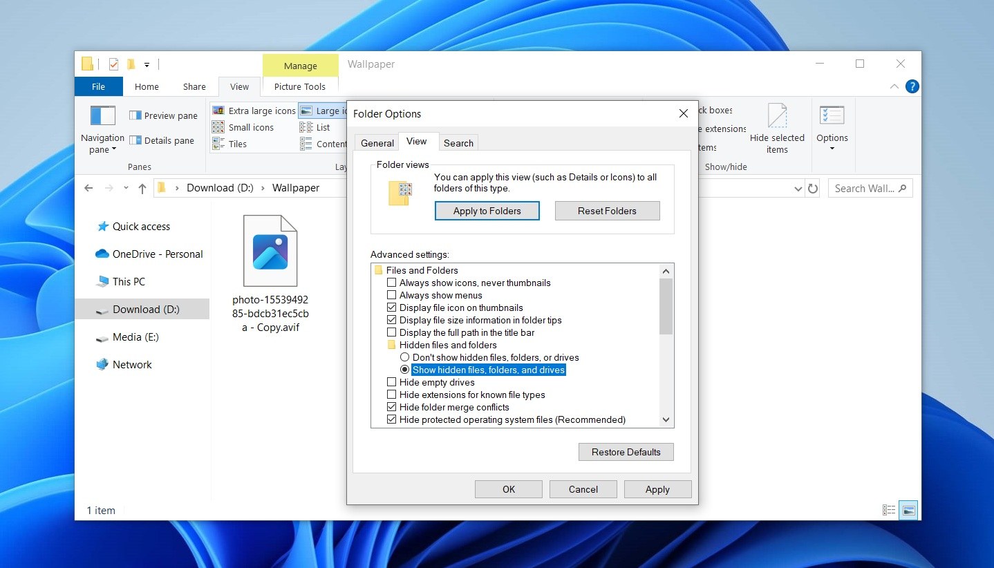 Show hidden files, folders, and drives
