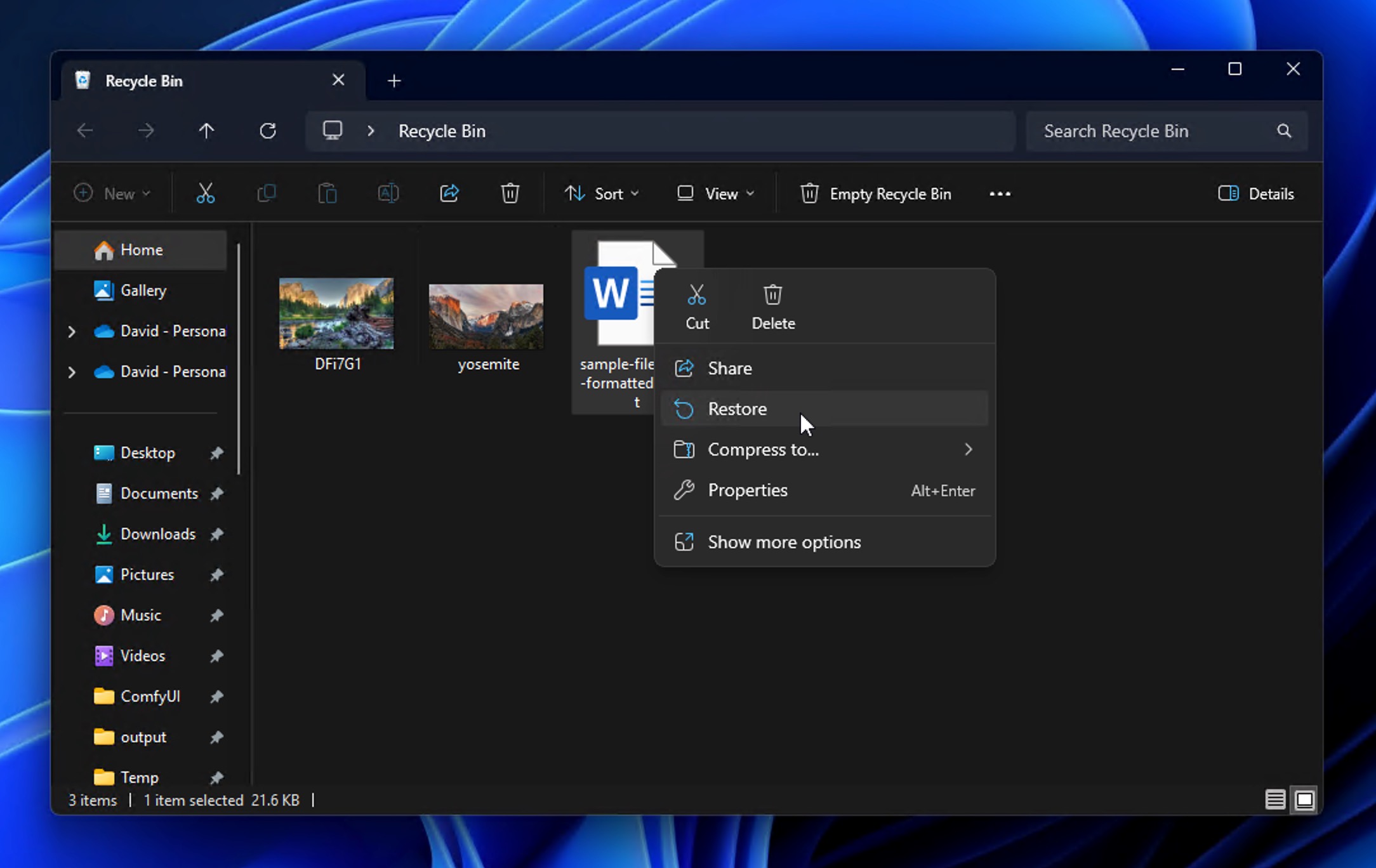 windows 11 restore word document trash