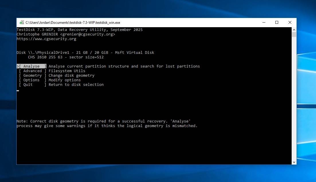 Choosing the Analyse option.