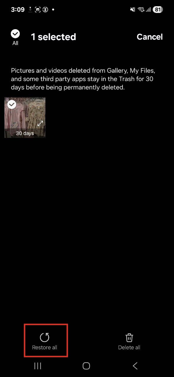 android restore all gallery trash