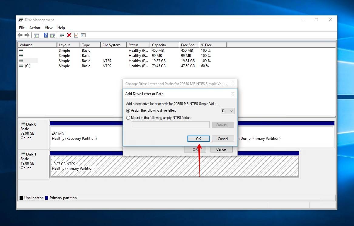 Choosing a drive letter.