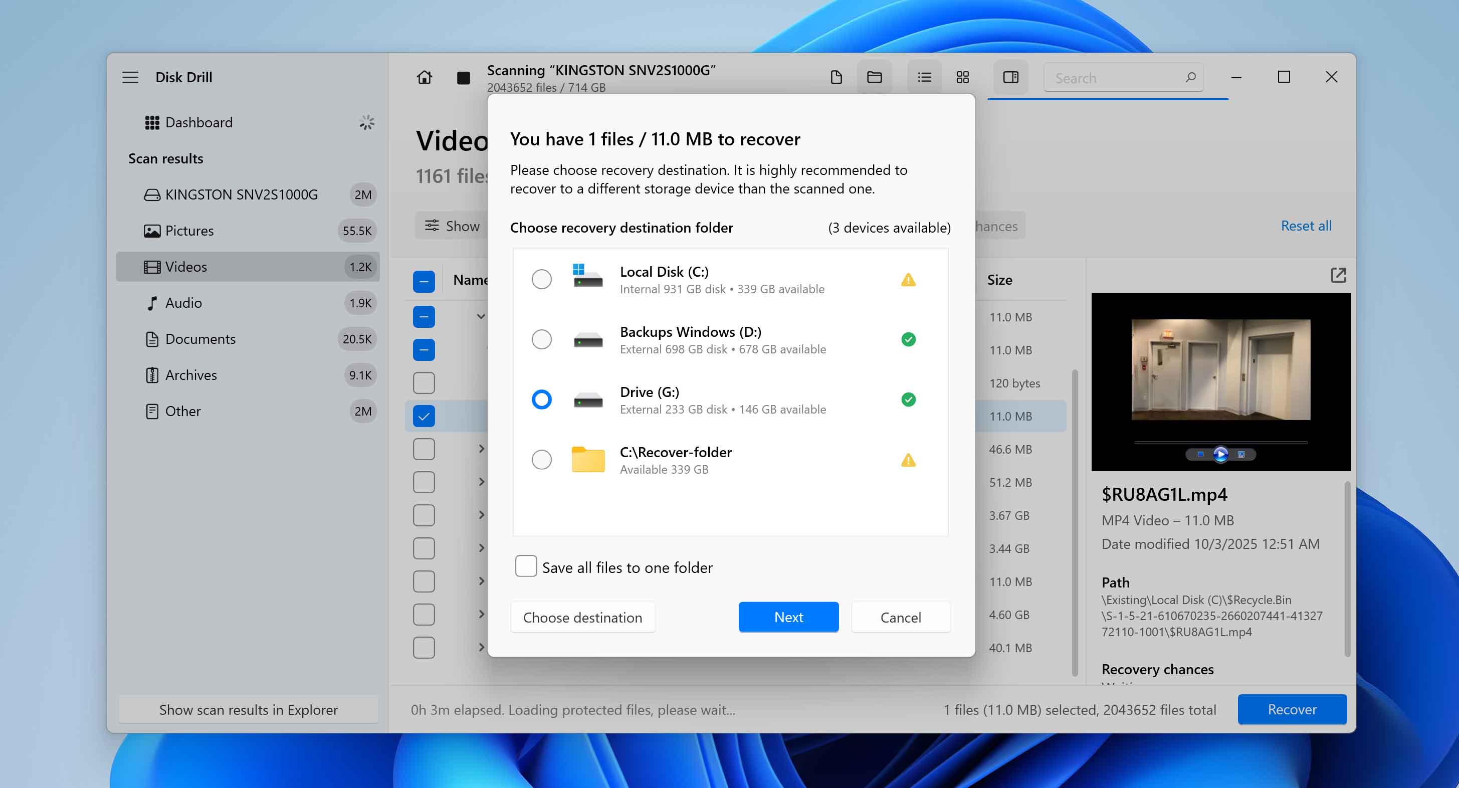 choose recovery location