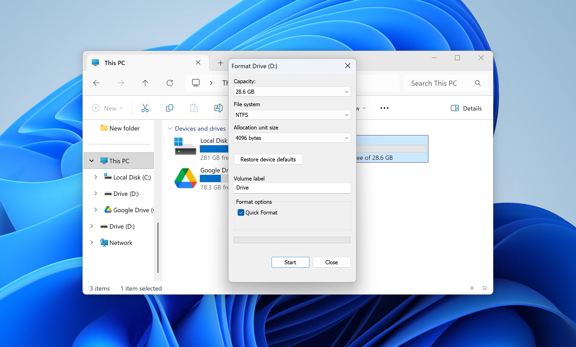 set formatting options