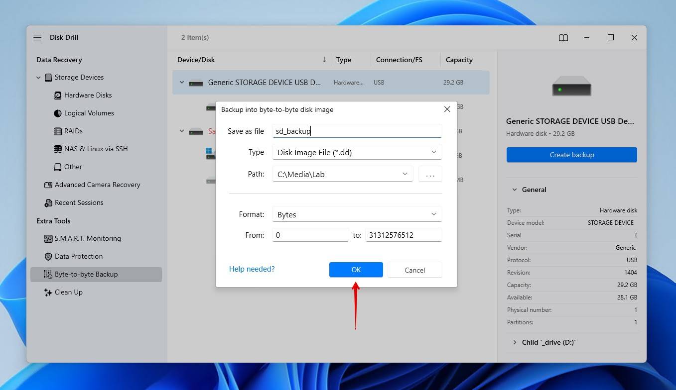 Creating the backup.