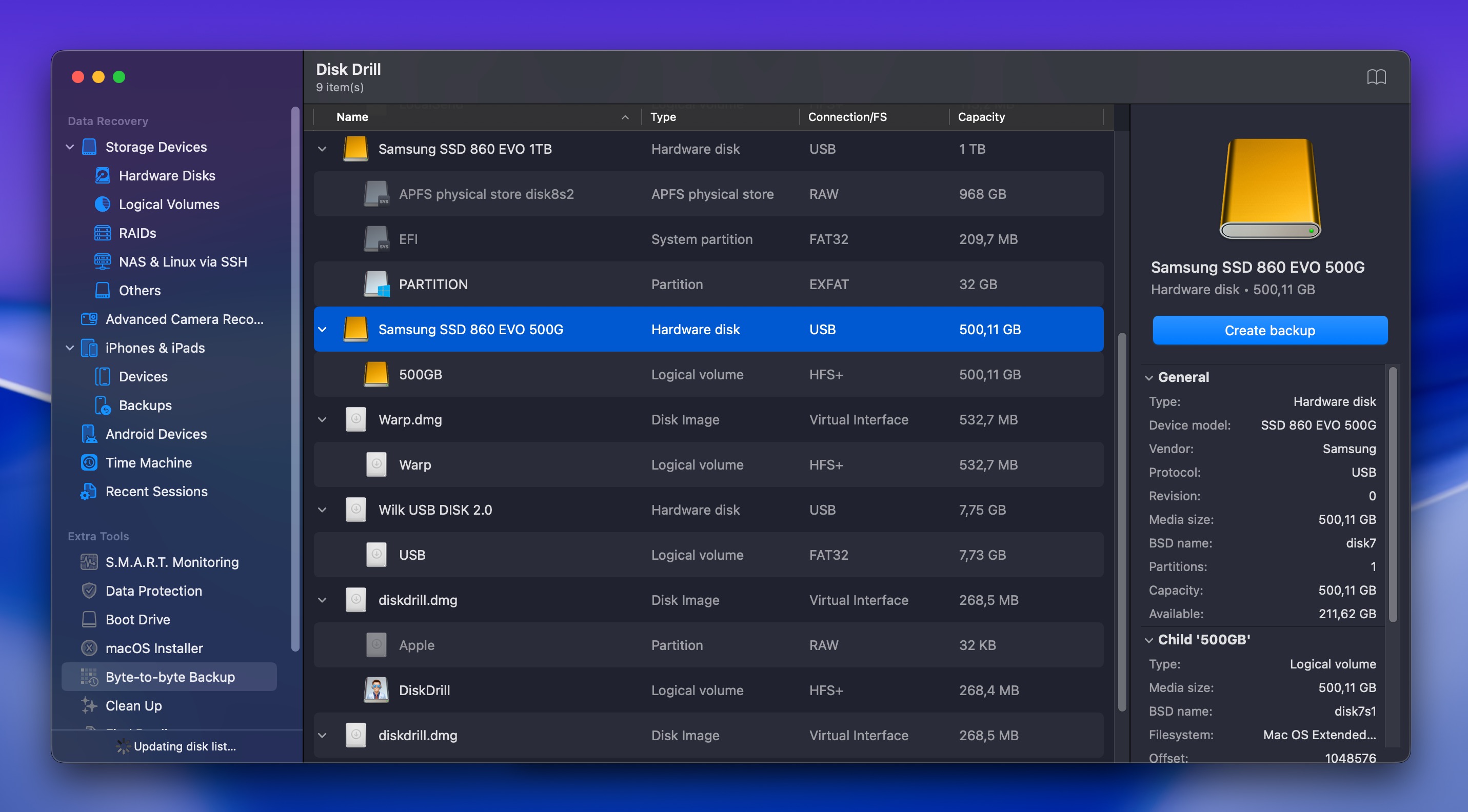create backup disk drill tahoe