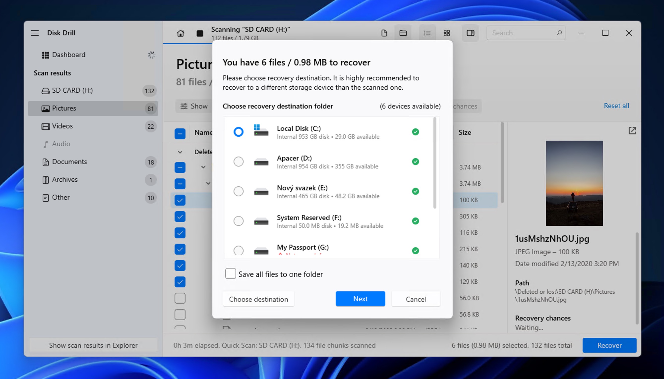 disk drill sd card photo recovery windows destination