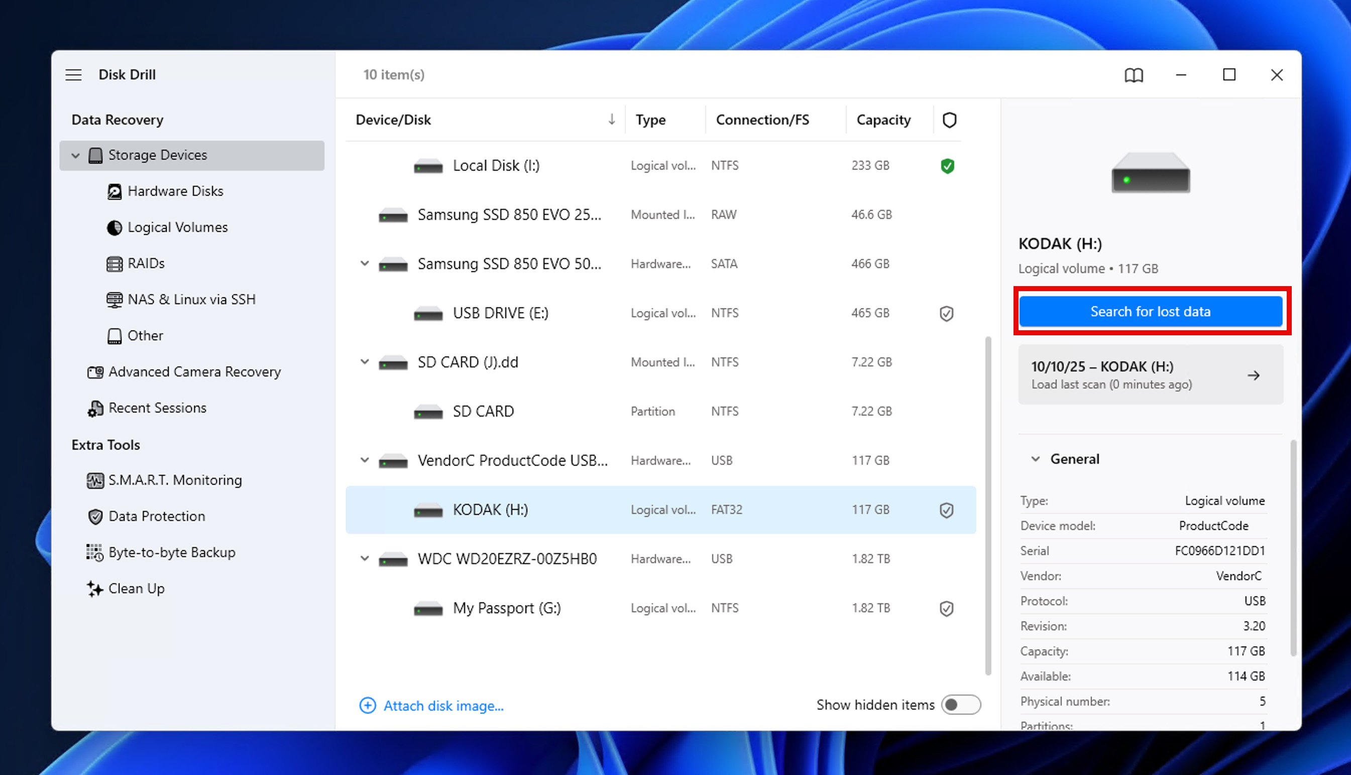 disk drill search for lost data kodak