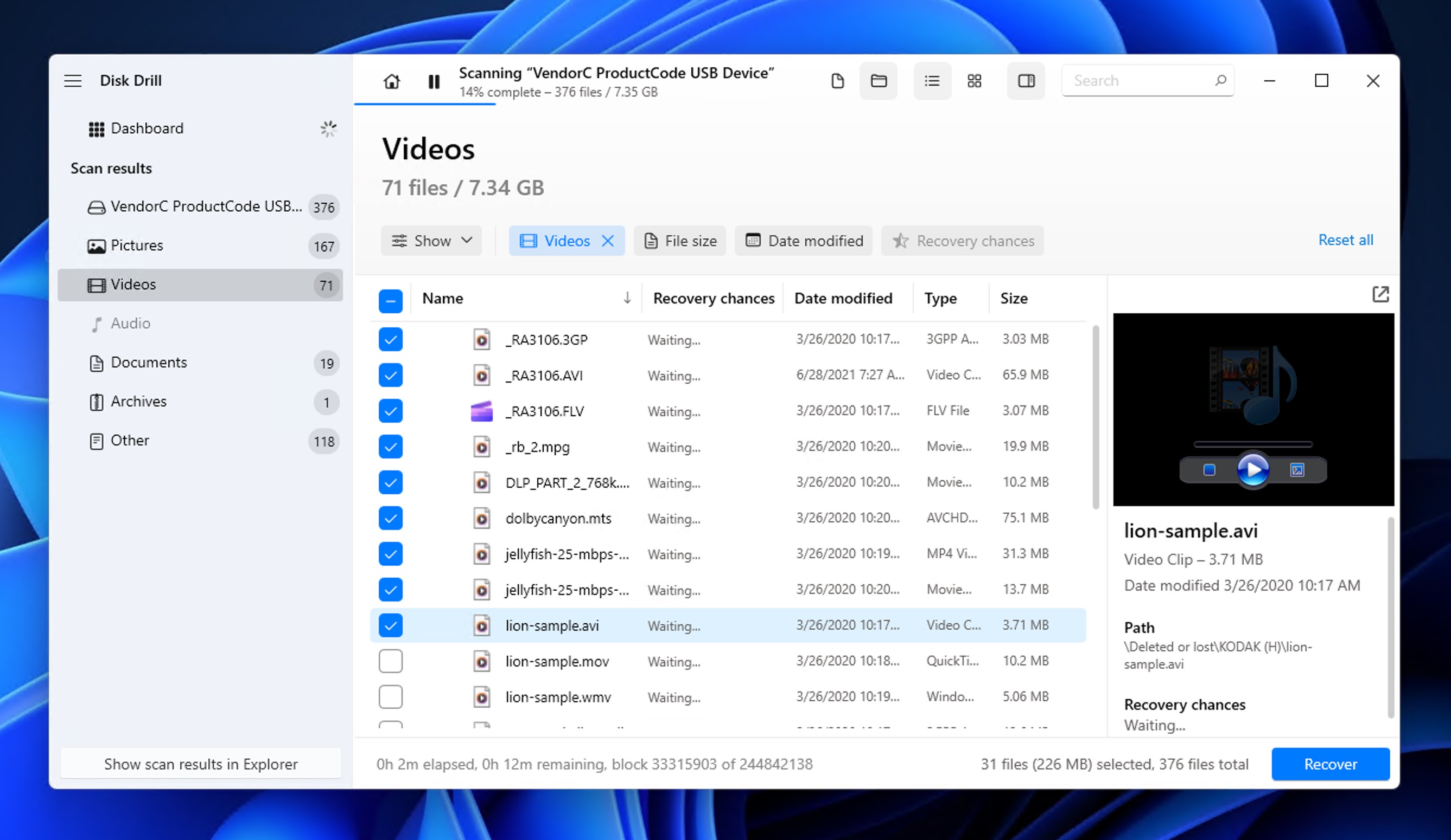 disk drill video preview