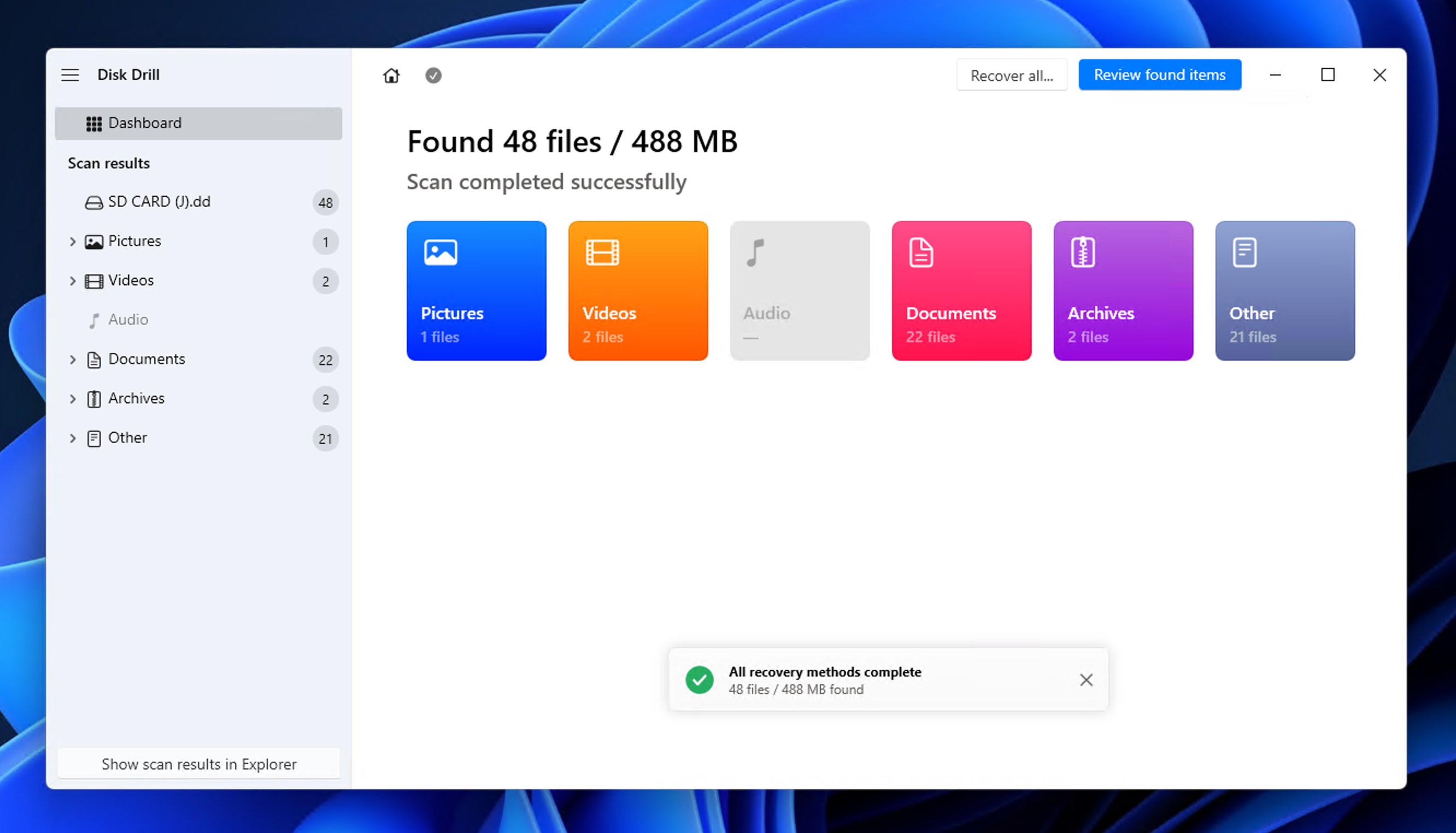 disk drill windows scan results