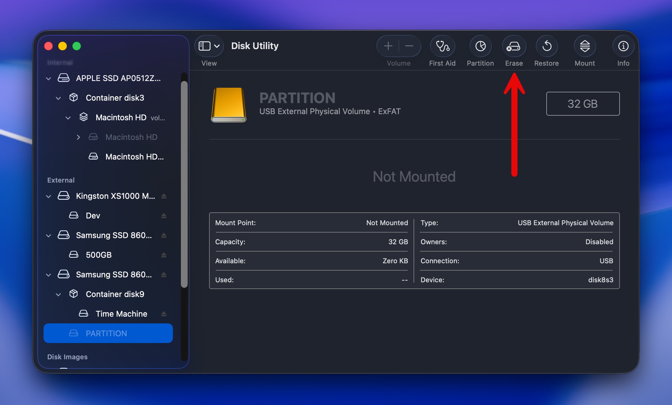 disk utility erase tahoe