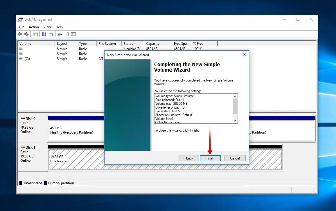 Creating the new partition.