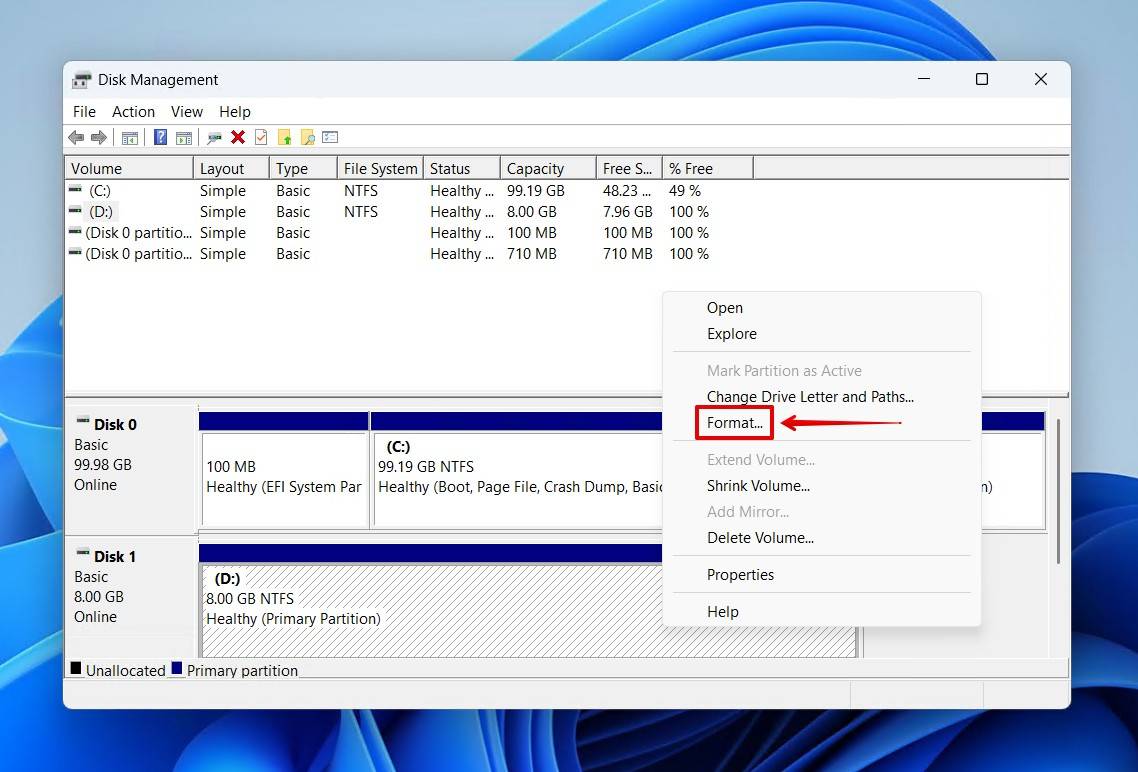 Format option for WD drive.