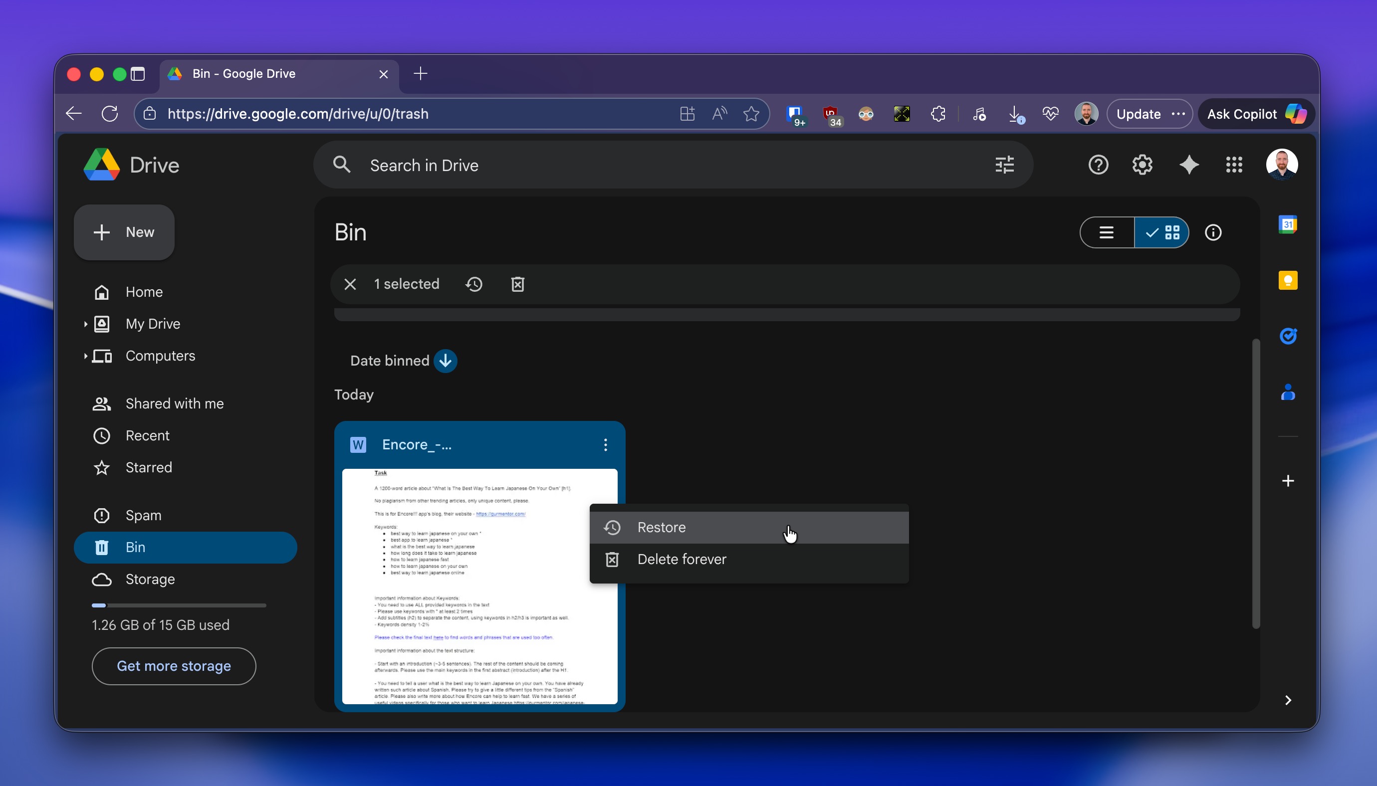 google drive restore