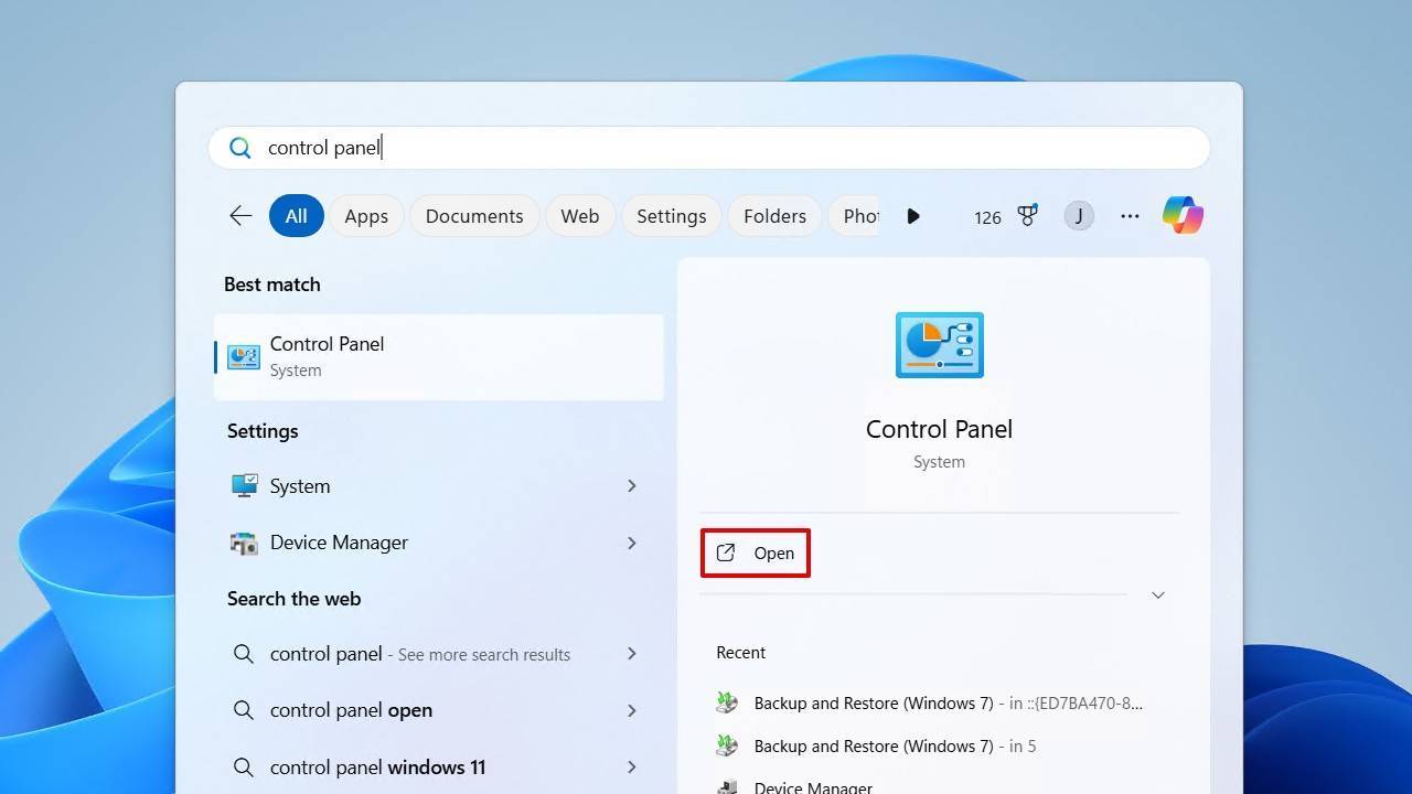 Opening Control Panel.