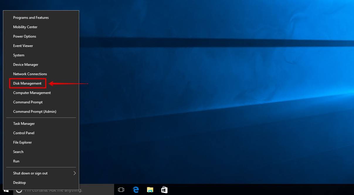 Opening Disk Management.