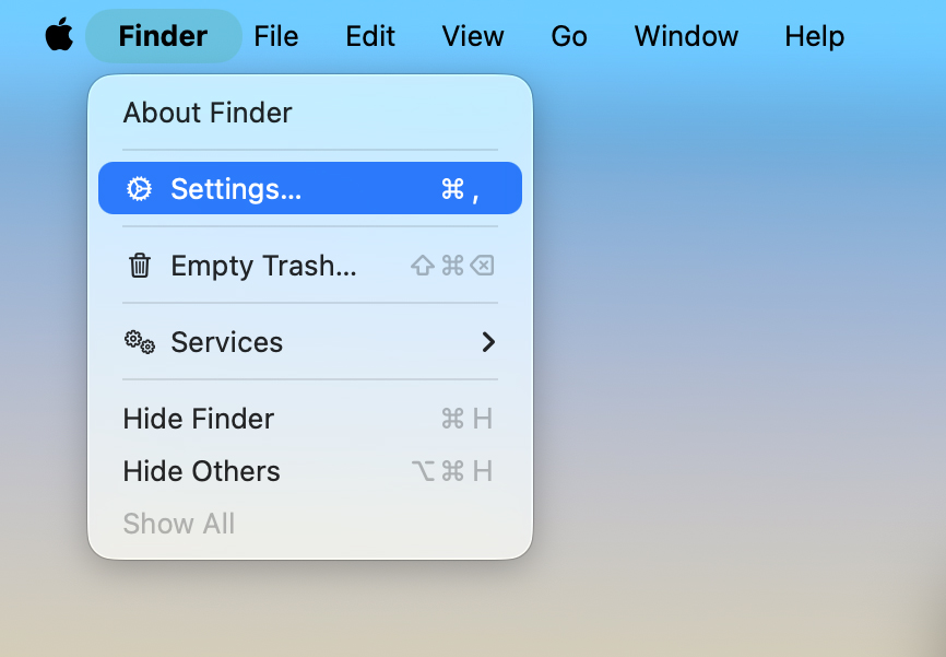 open finder settings