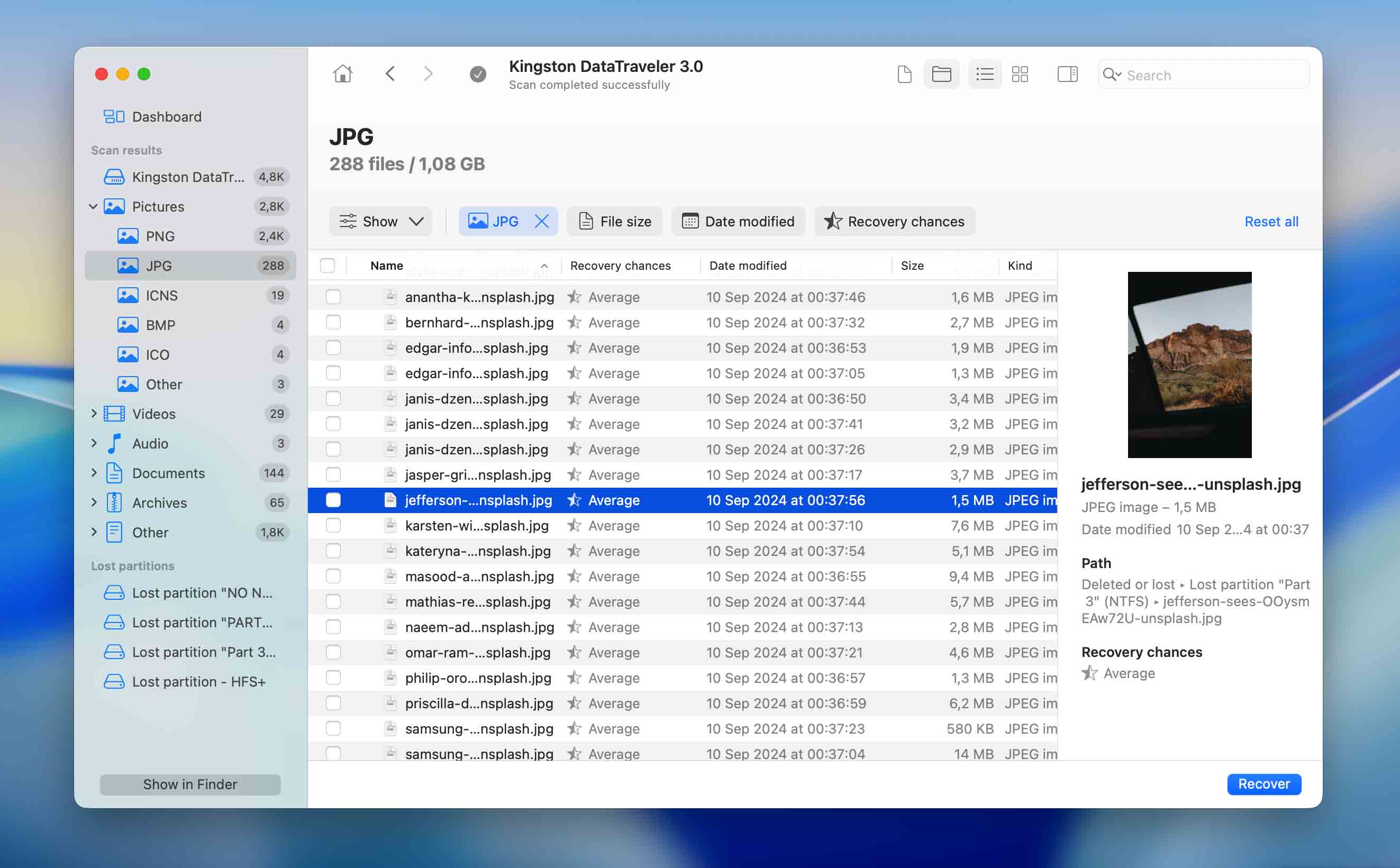 find files in results