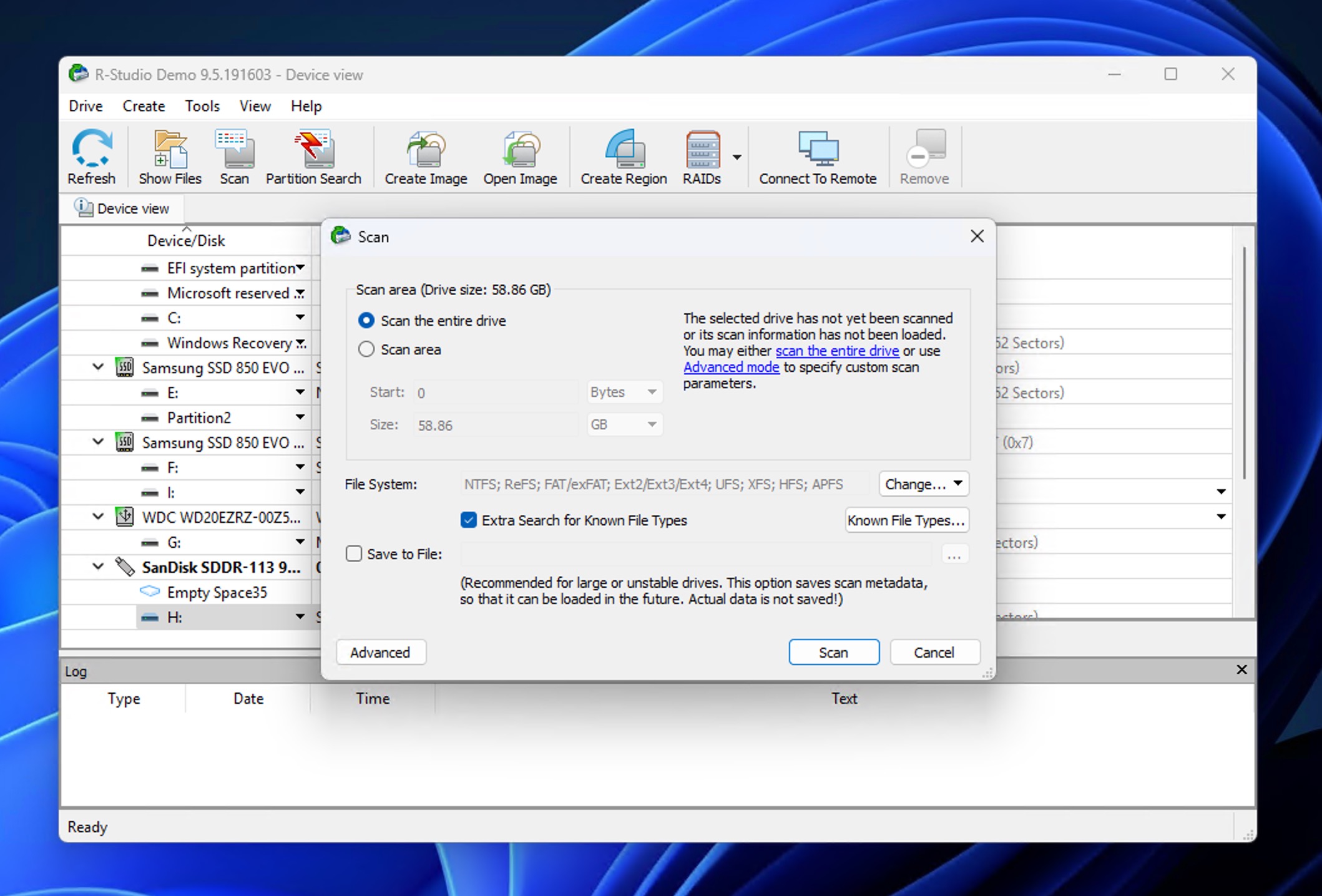 r-studio extra search for known file types
