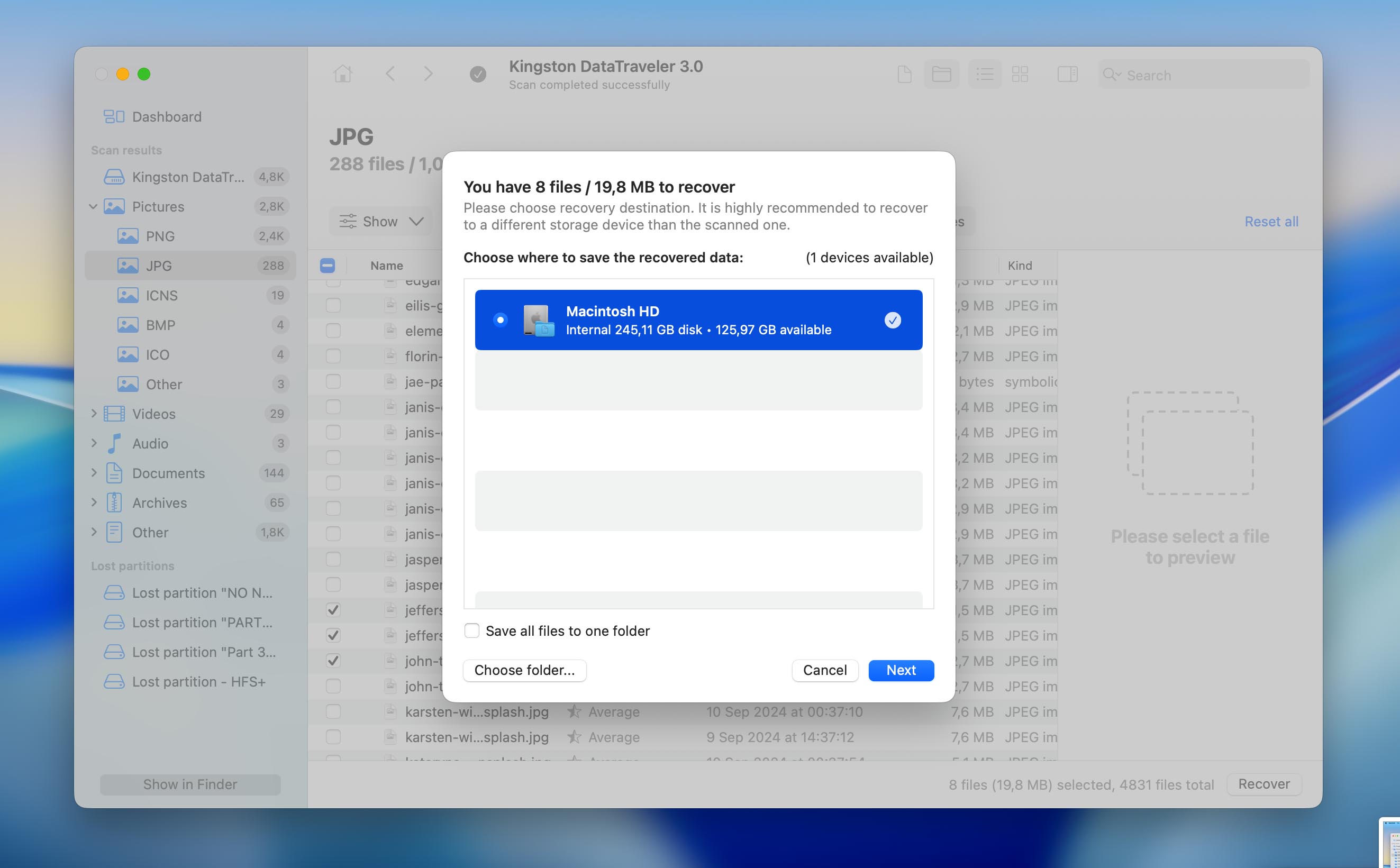choose recovery location