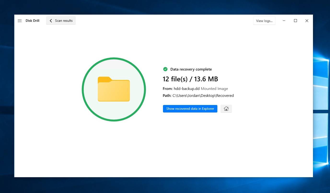 Recovery overview screen.