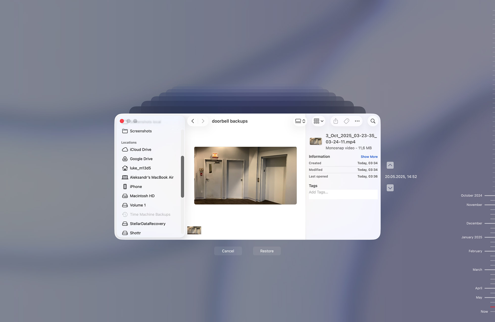 restore doorbell video in time machine