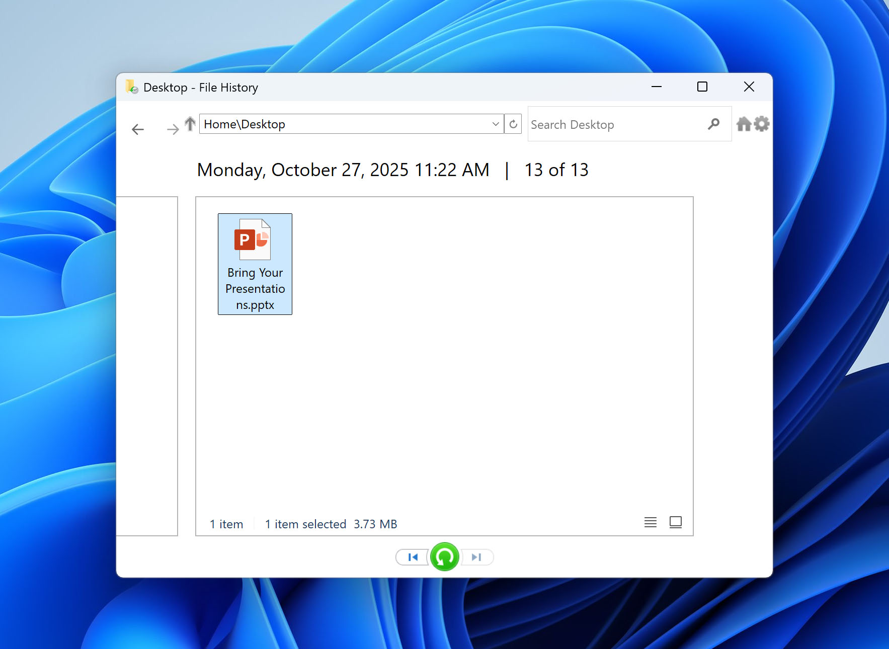 restore ppt file with file history