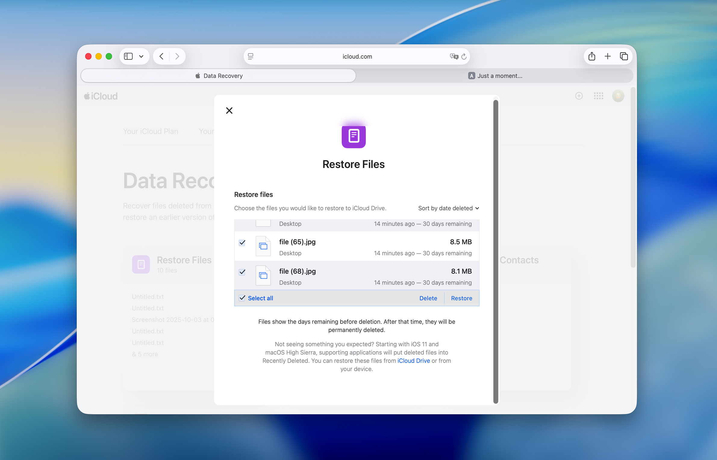 restore files from icloud
