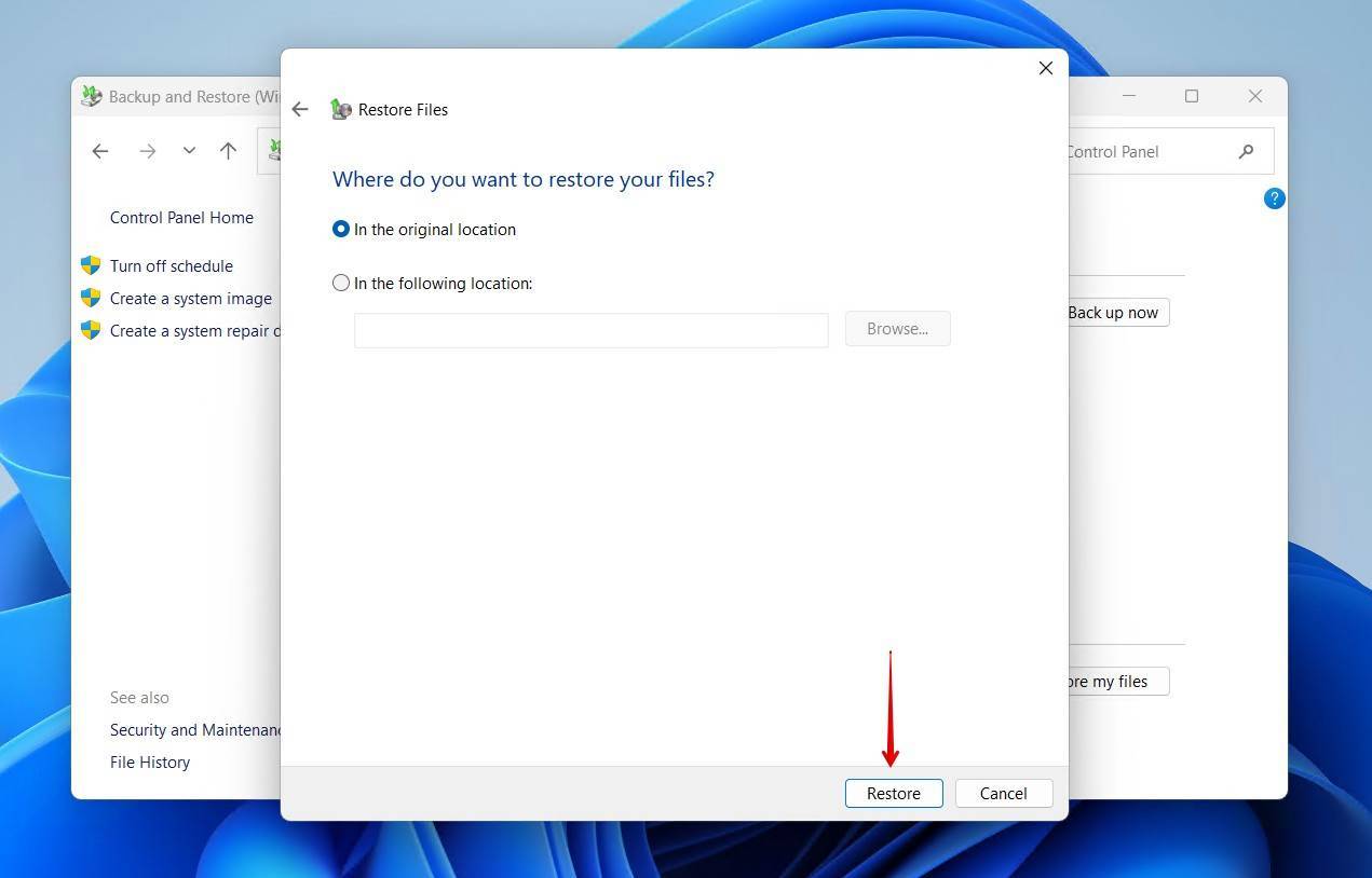 Restoring the Excel file.