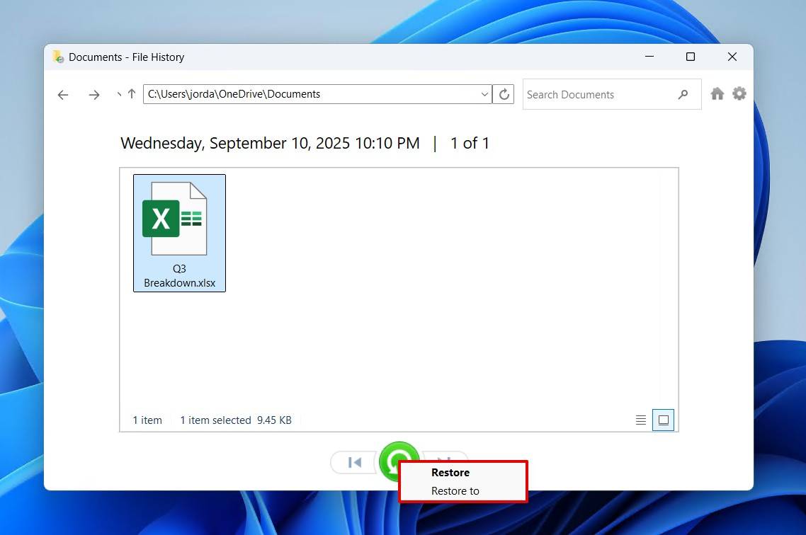The restore options.