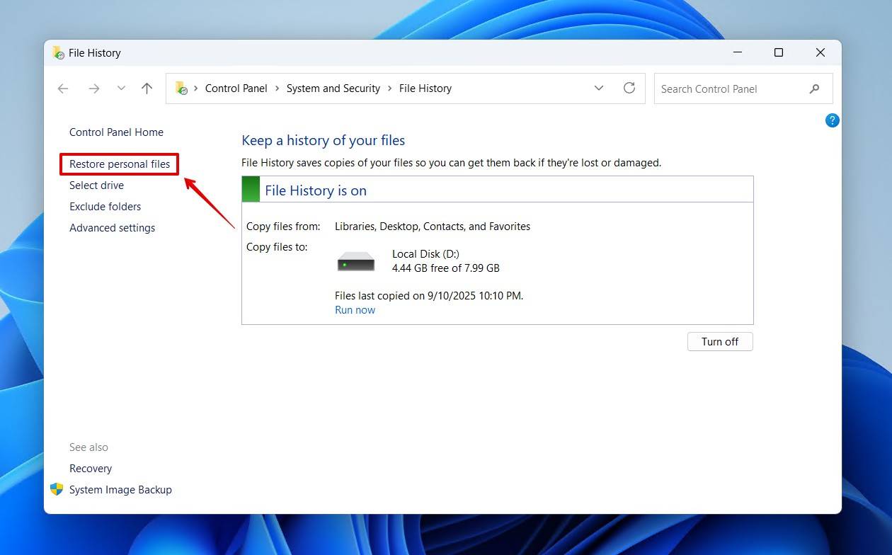 Restoring personal files.