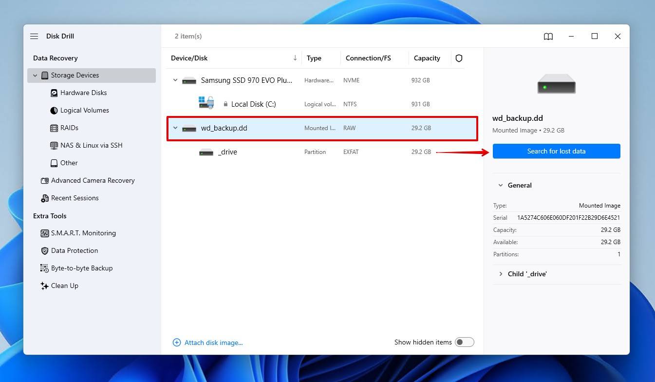 Scanning the WD drive.